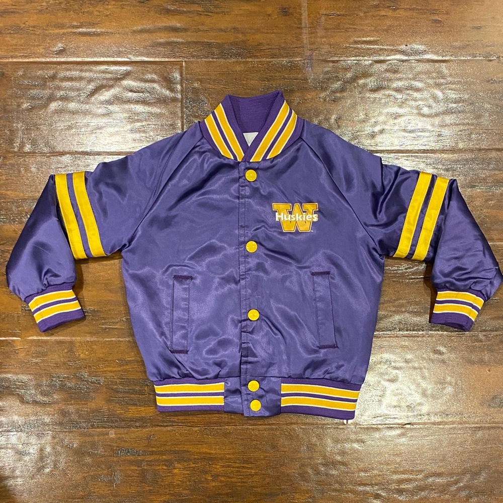 Chalk Line UW Purple & Gold 'W Huskies' Satin Varsity Jacket Kids Size 5